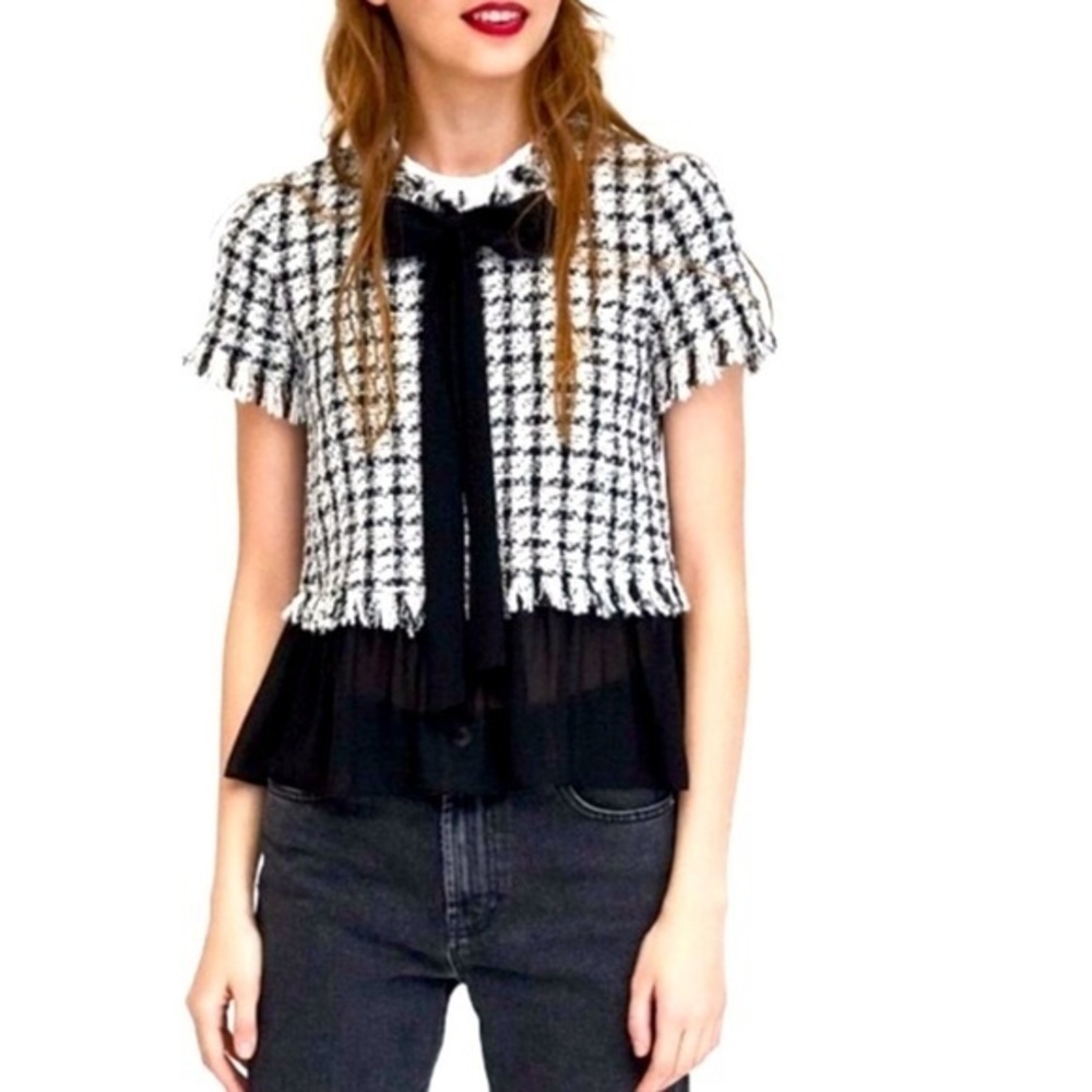 Zara Trafalulo Houndstooth Tweed Cropped Tee